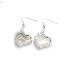 Silver crystal heart charms earrings,beautiful photo glass floating earrings wholesale